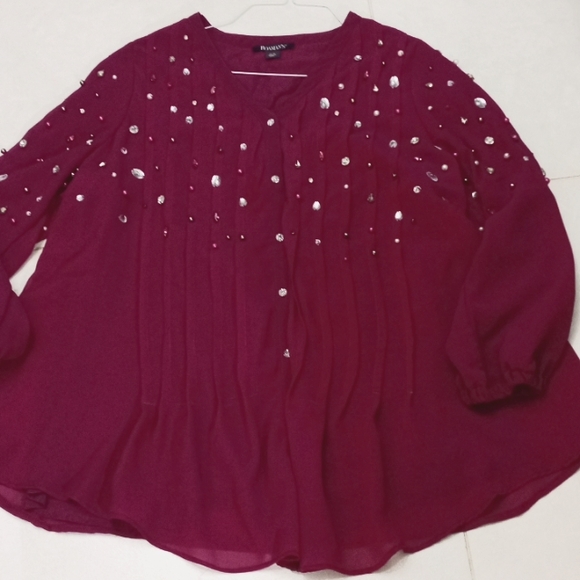 Roaman's Dark Berry Blouse With Studs 💜☔🍇 - Picture 1 of 11